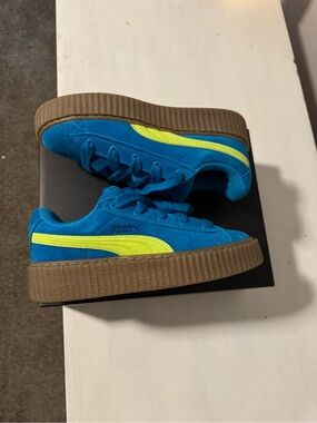 FENTY Puma Blue Suede Sneakers Yellow Stripe